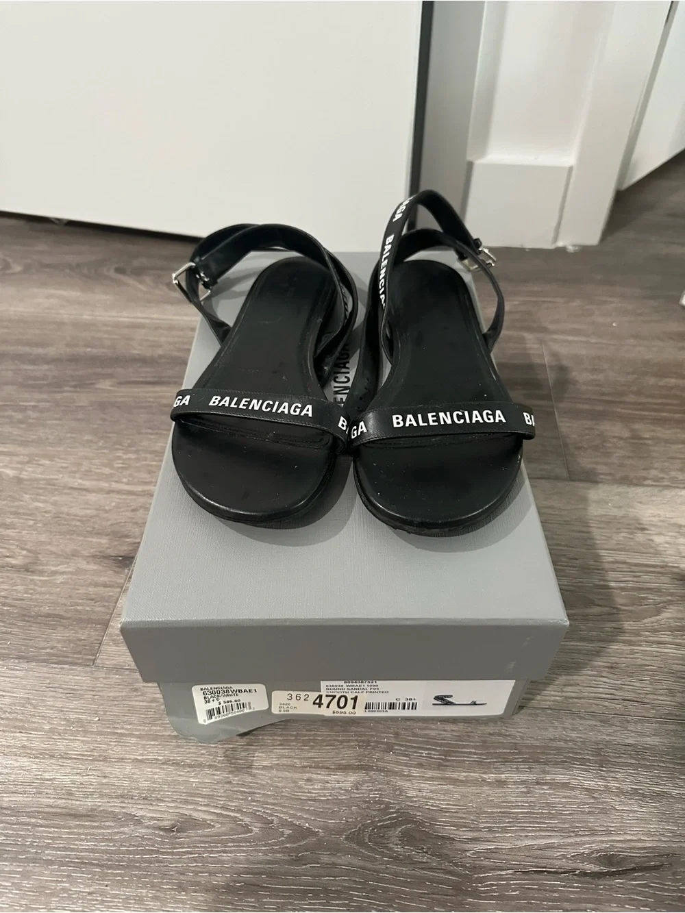 Balenciaga Black Logo Strap Slingback Sandals